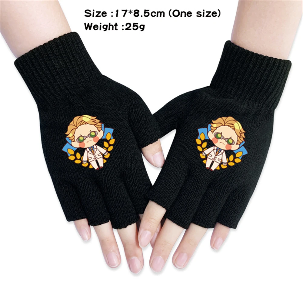 

Anime Jujutsu Kaisen Knitted Half Finger Gloves Boys Girls Autumn Winter Warm Black Cosplay Cartoon Print Mittens Student Gifts