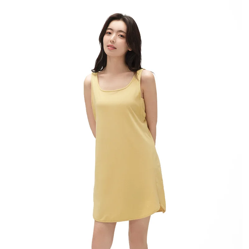 

2022 Пижама женская летняя хлопковая Ночная рубашка Длинная Женская весенне-осенняя Однотонная ночная рубашка на бретелях для женщин