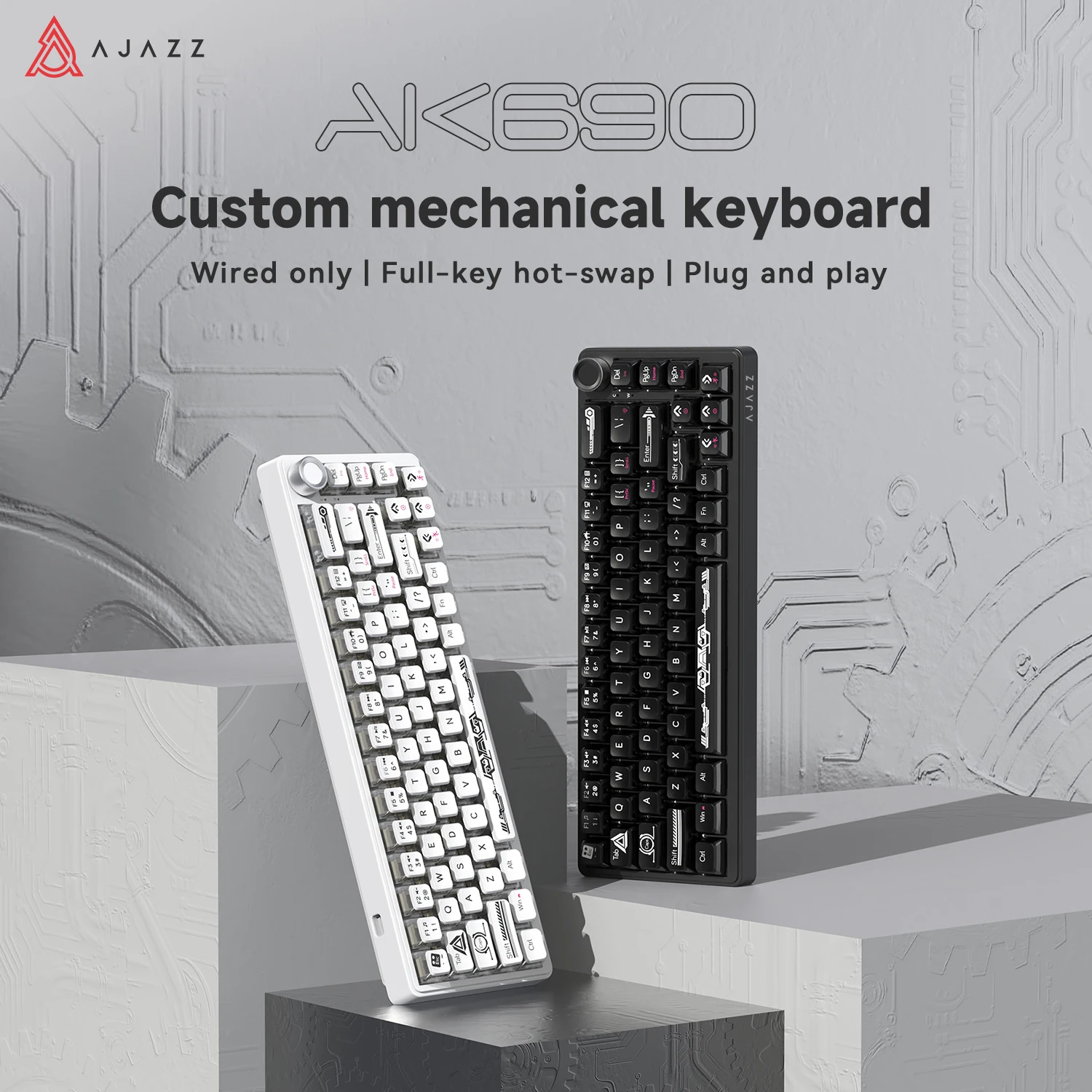 AJAZZ AK690 65% 기계식 키보드 유선 USB 플러그 앤 플레이 풀키 핫스왑 혼합 조명 68키 게이밍 키보드 노트북 PC용
