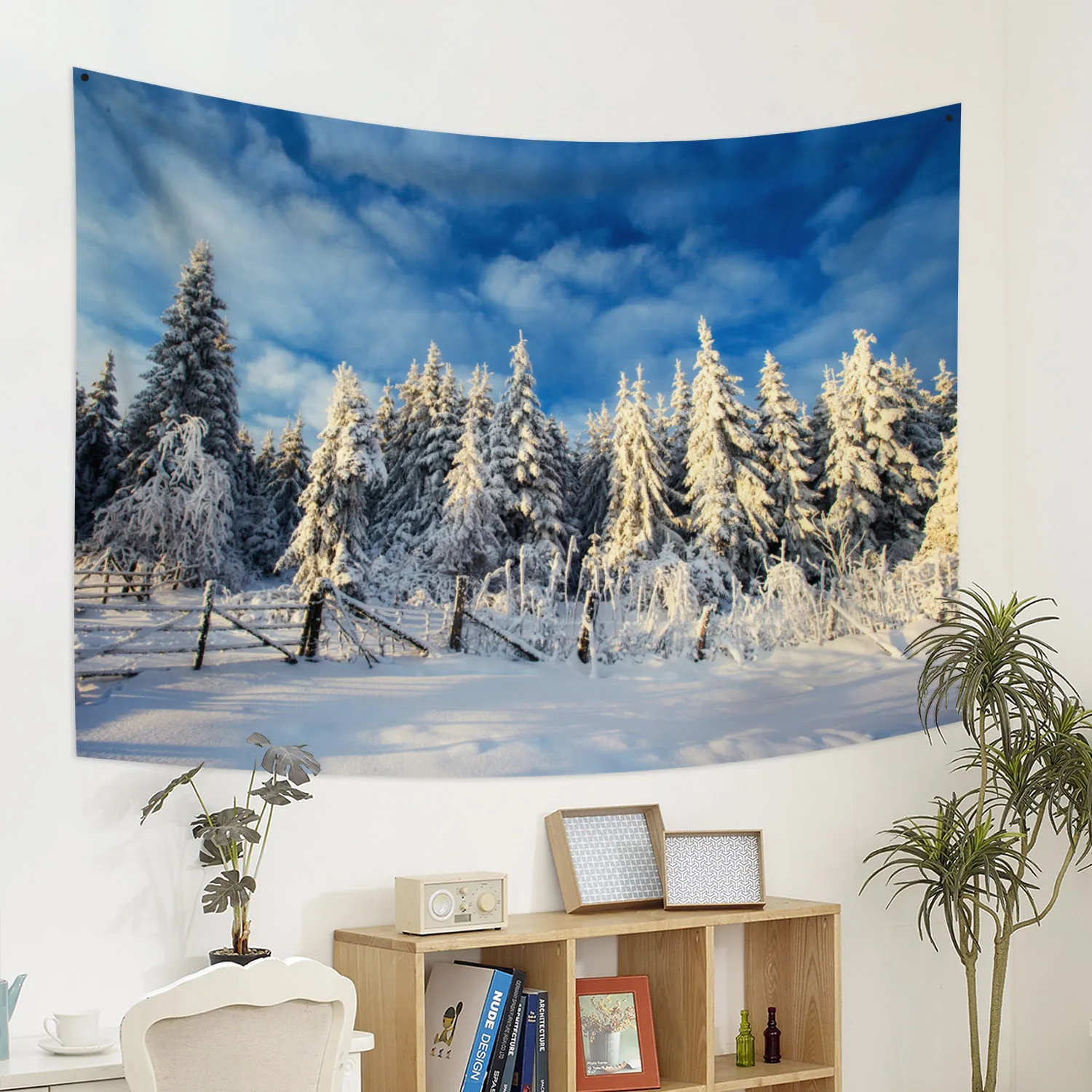 

Snow Forest Tapestry Trees in Snowy Jungle Wall Hanging Blanket Winter Scenery Tapestries for Bedroom Living Room Wall Decor