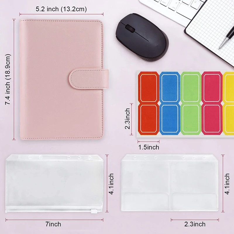 Classeur Budgétaire A7 Cuir Synthétique Rose Avec Fermeture Éclair Et 6 Anneaux - Carnet Organisation