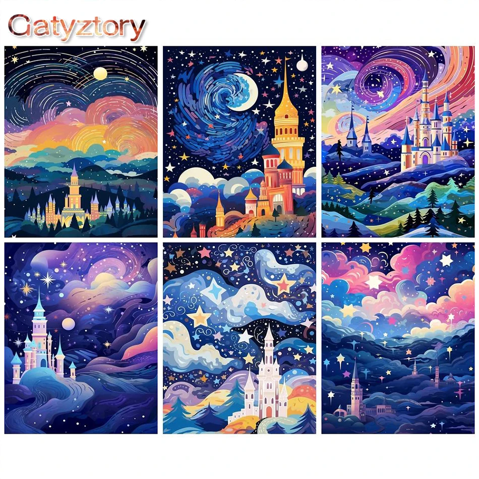 

GATYZTORY DIY Coloring By Numbers Coloured Castle Landscape Paintings Mordern Paints By Numbers For Adults Home Wall Decor