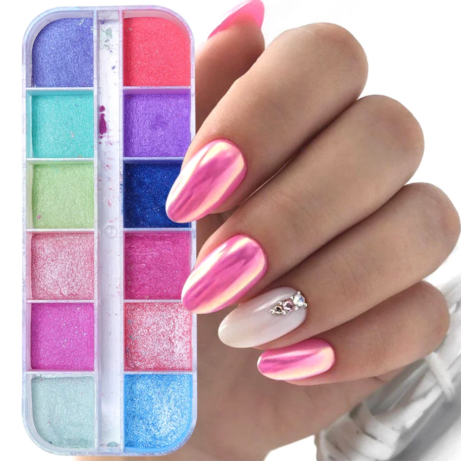 Mirror Nail Powder Colorful Shining Fine Glitter Chrome Pigment Sparkly Dust Nail Art Design Decorations For Manicure NFZGF