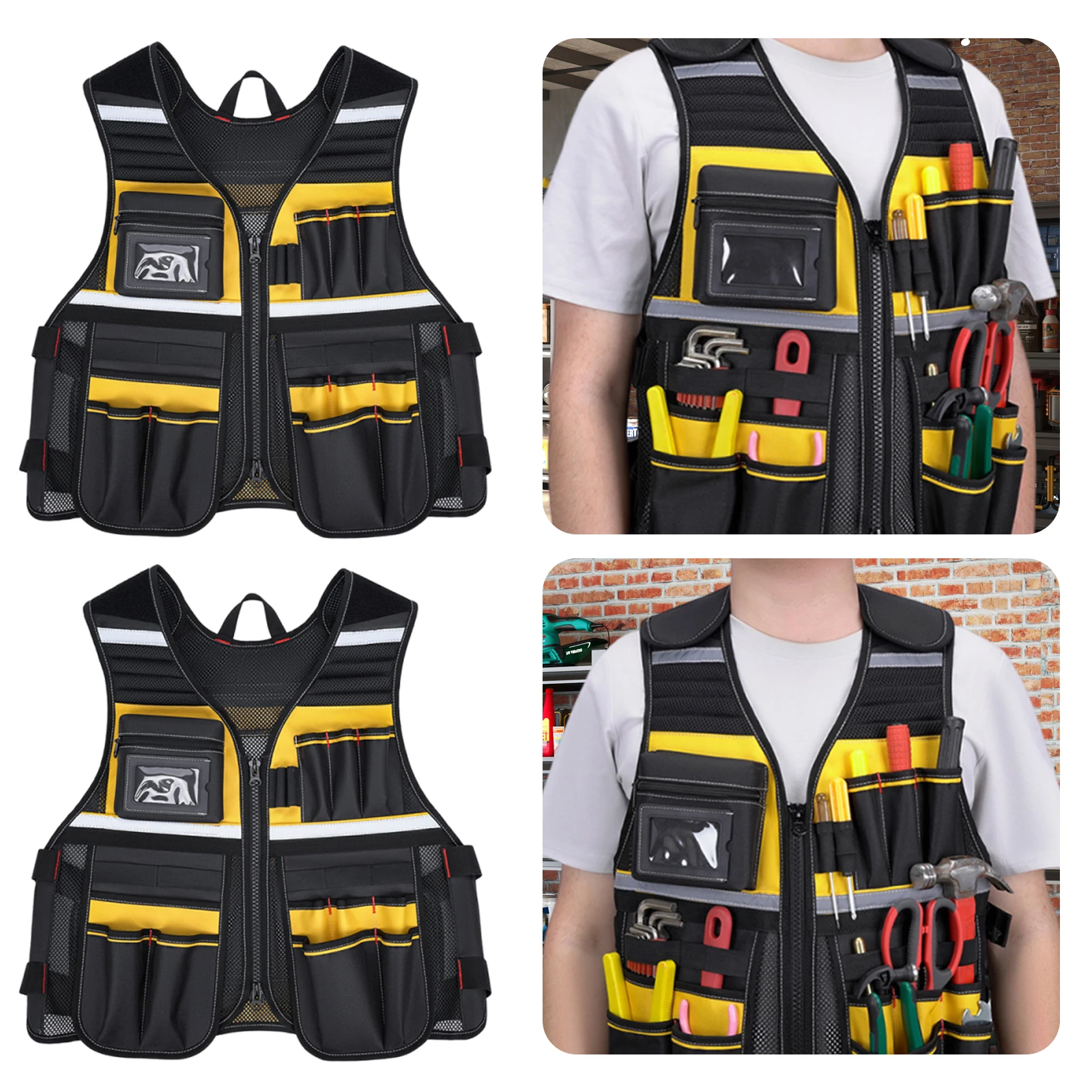 다중 포켓 반사 작업복 반사 안전 조끼 전기공 목수 건설용 반사 작업 조끼