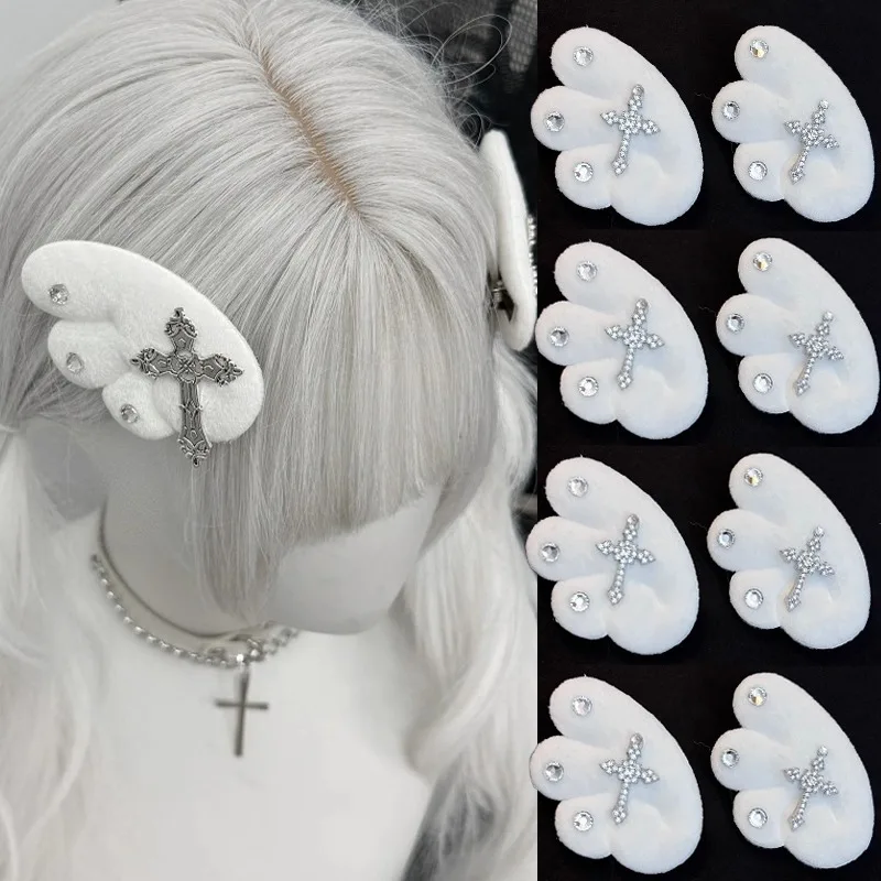 Y2K Sweet Cool Angel Wings Hair Clip Bling Bling Rhinestone Wings Cross Hairclips Women Girls Gothic Barrettes Fashion Headwear