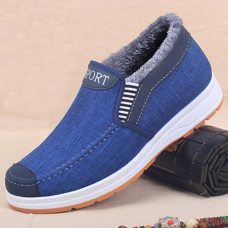 Men's fashionable cotton boots, winter flat bottomed snow boots, plush and thick anti slip, comfortable and warm walking shoes