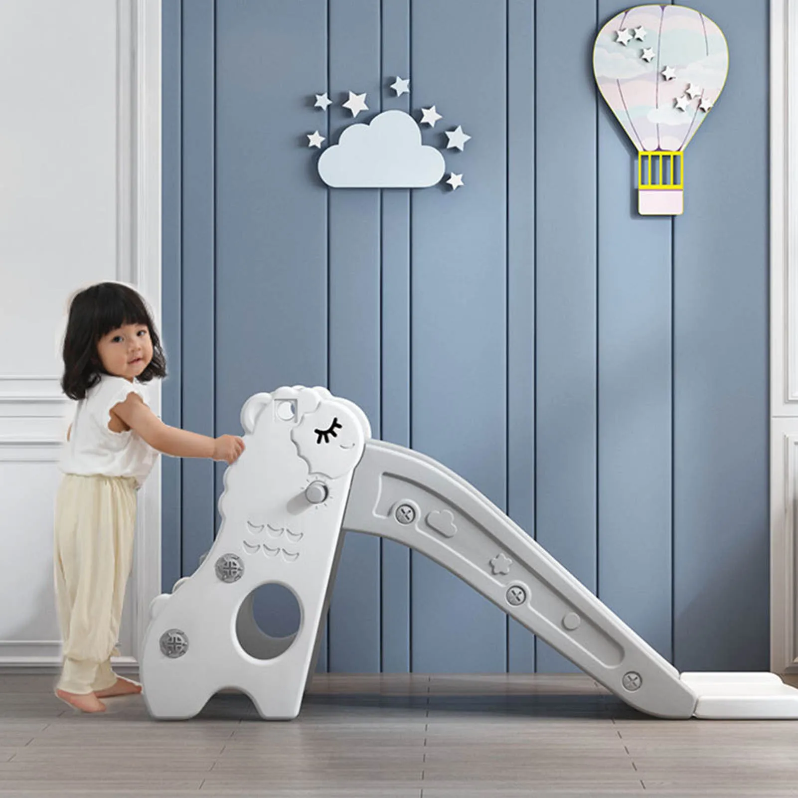 Kids Indoor Sliding Slide Freestanding Folding 2 Stairs Stable Base Climber Play Slide For Toddlers