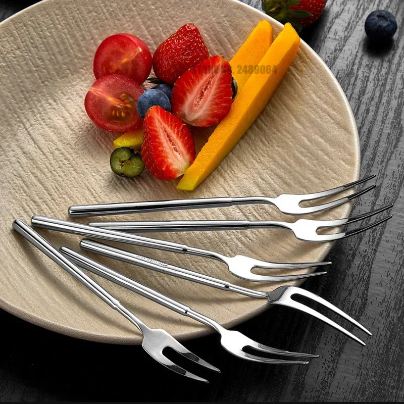 304 Stainless Steel Fruit Fork Cake Dessert Fruit Picks Mooncake Pick for Parties Events Party Kitchen Tableware