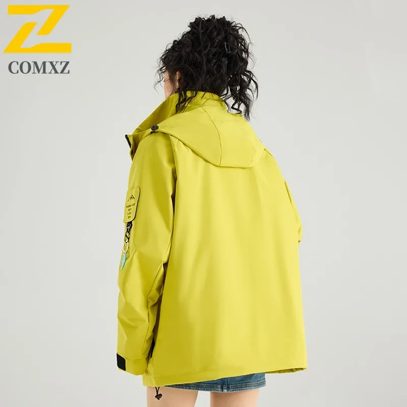 COMXZ Men's Chaqueta Windproof Loose Detachable Hood Gym Jogger Windbreaker Jacket Climbing High Quality Comfortable Outerwear