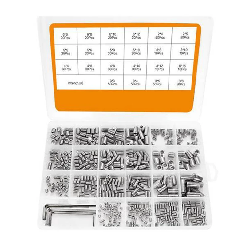 

NEW-666Pcs Set Screw Hex Hexagon Socket Head Stainless Steel Headless Set Screw Assortment M2 M3 M4 M5 M6 M8 Grub Screw