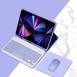 Enhanced Keyboard Case with Pen Slot - iPad Air 4 5 10.9 (Purple and Mouse)