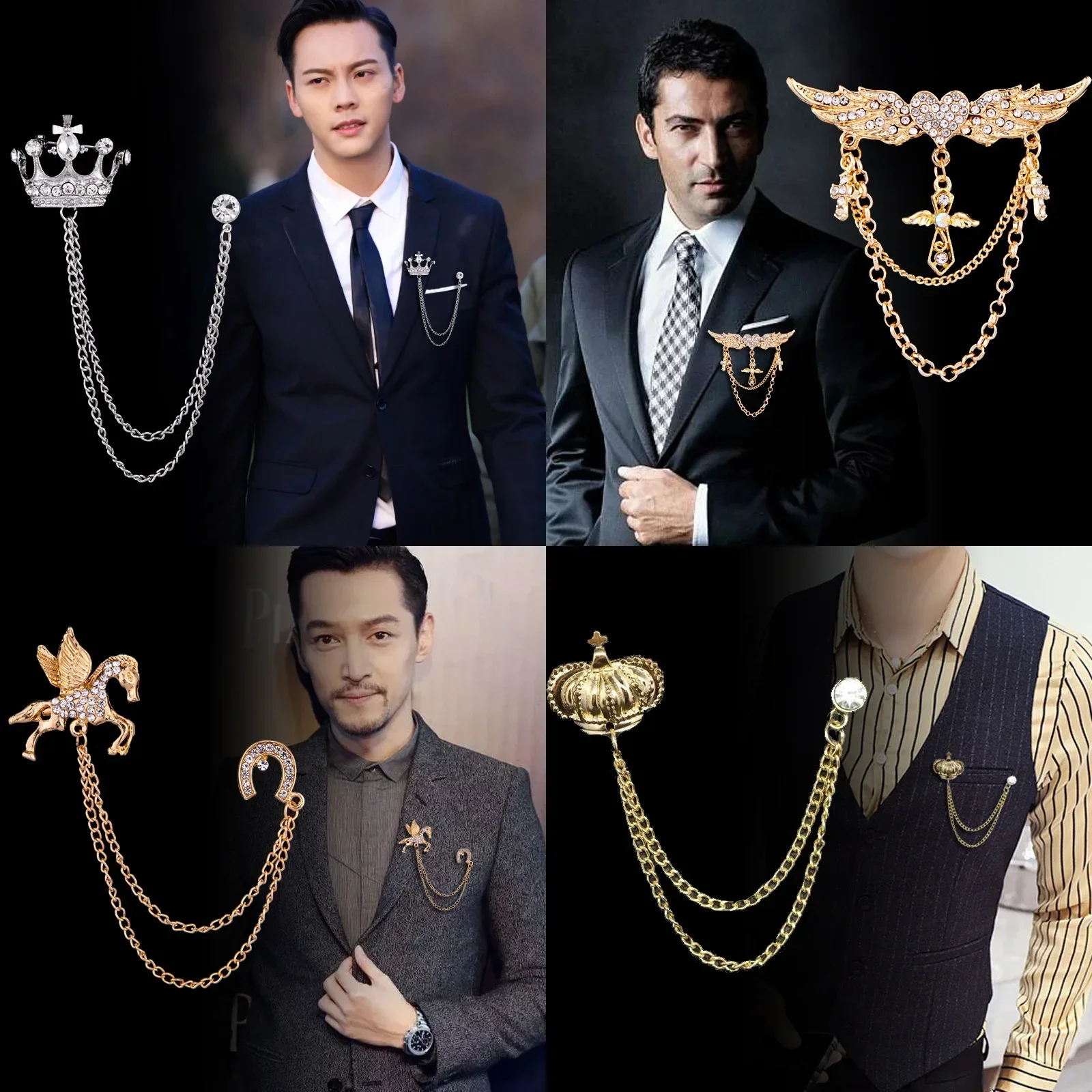 Koreanische Britischen Stil Krone Vogel Brosche Kreuz Anzug Quaste Kette Revers Pin Winkel Flügel Abzeichen Retro Weibliche Corsage Männer Zubehör