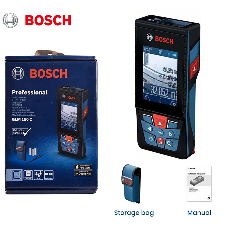 Bosch Glm 150 C Telemetro Laser Distanza 150M Righello Di Livello In Tempo Reale Gamma Di Misurazione Professionale Con Connessione Bluetooth