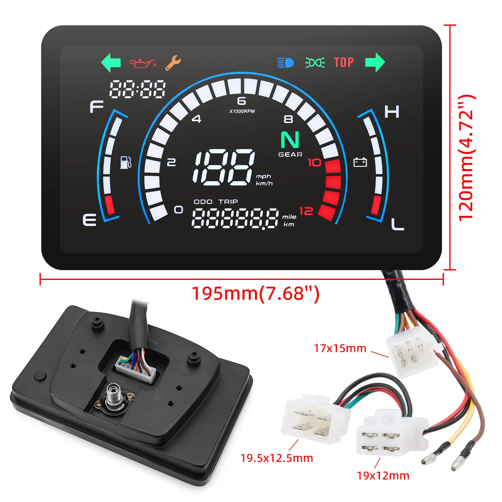 Motorcycle Digital Speedometer Voltage Fuel Gauge Motorbike Dashboard Full Digit