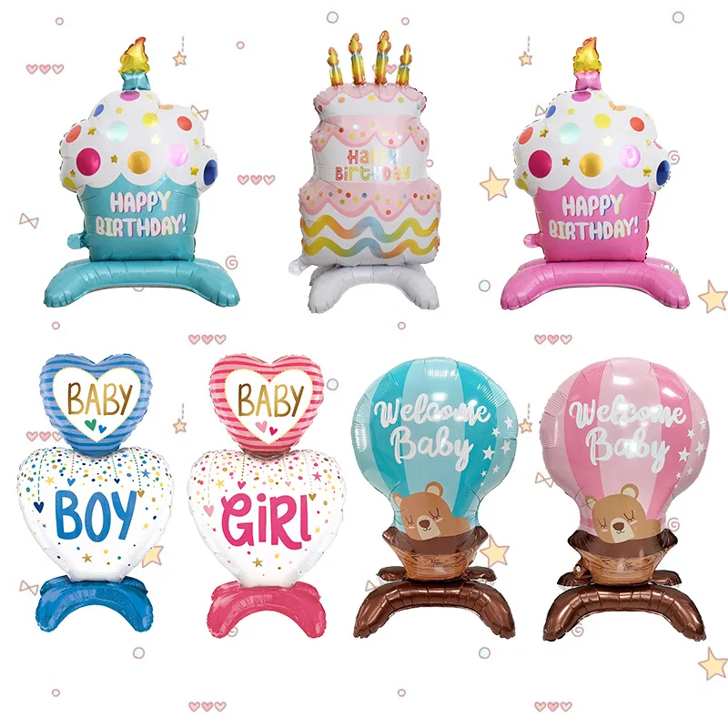 Neue blaue Pulver stehende Kerze Kuchen Ehering Aluminiumfolie Ballon Basis Tasse Kuchen Baby Geburtstag Babyshower Party Dekoration