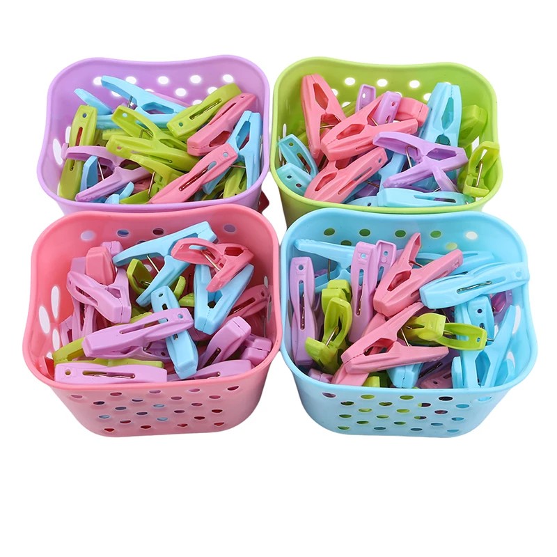 

30PCS Plastic Laundry Clothespins Decorative Clothes Pegs Clothespin Storage Organizer Towel Washing Clips Large With Basket