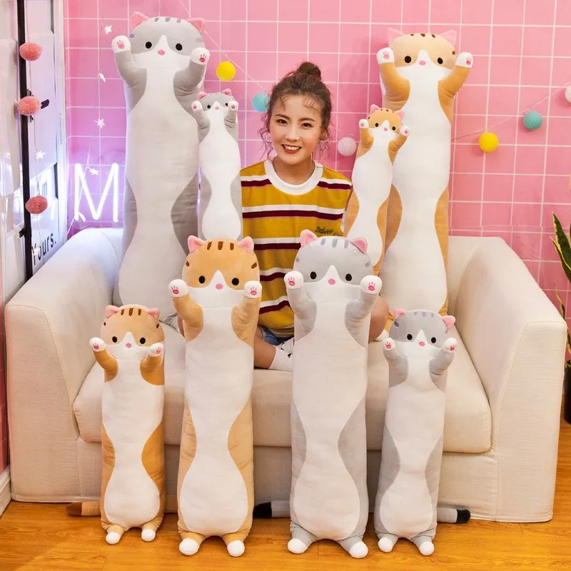 

2023 50cm Cartoon Cat Pillow Plush Toy Long Sleeping Pillow Cute Plush Cat Doll Soft Stuffed Kitten Pillow Children Pillows