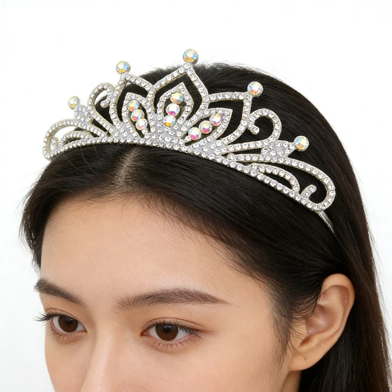 13*4CM Prinzessin Strass Weiß Crown Applique Für Handwerk Hochzeit Kleidung Decor Patch DIY Headwear Haar Clip Zubehör – Detail 7