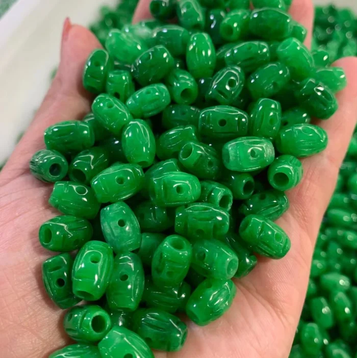

5pc Natural Emerald Green Jade Carved Lucky Hollow Beads Pendant Chinese Necklace Jewellery Fashion Diy Amulet Gifts Man Women