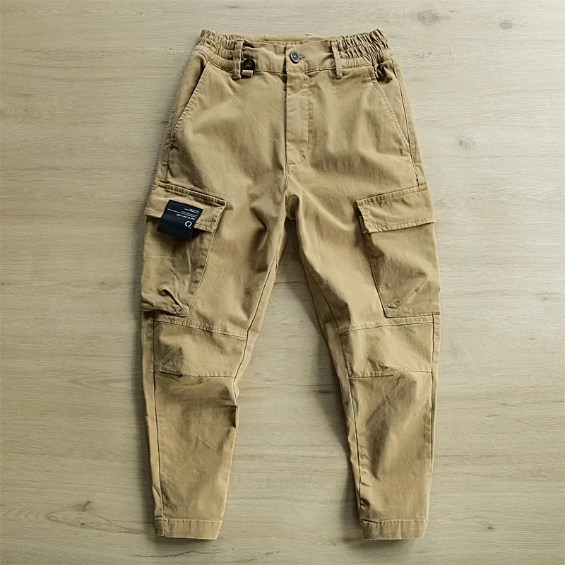 2022 Lente Zomer Nieuwe Kaki Multi-Pocket Loose-Fit Cargo Broek Mannen Trendy Merk Kleine Voet Casual broek