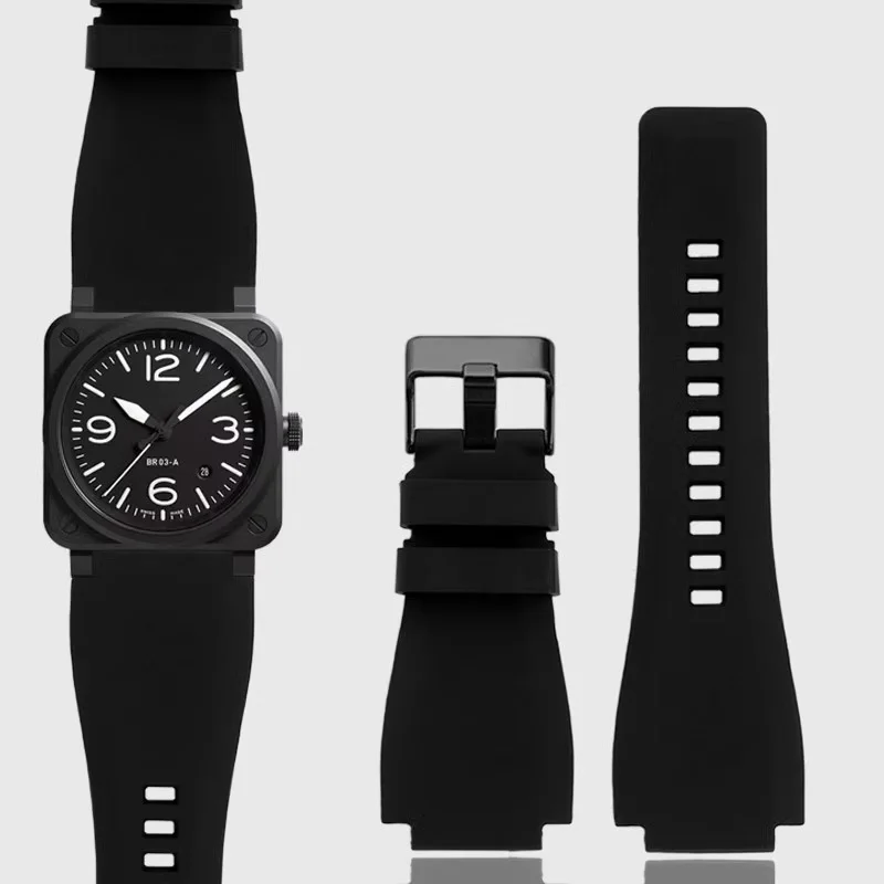 Cinturino Per Orologio In Gomma Morbida Per Bell & Ross Br-01 Serie Br-03 Bocca Convessa Nera 24 X3 Cinturino Di Ricambio Per Cinturino Con Fibbia Ad 