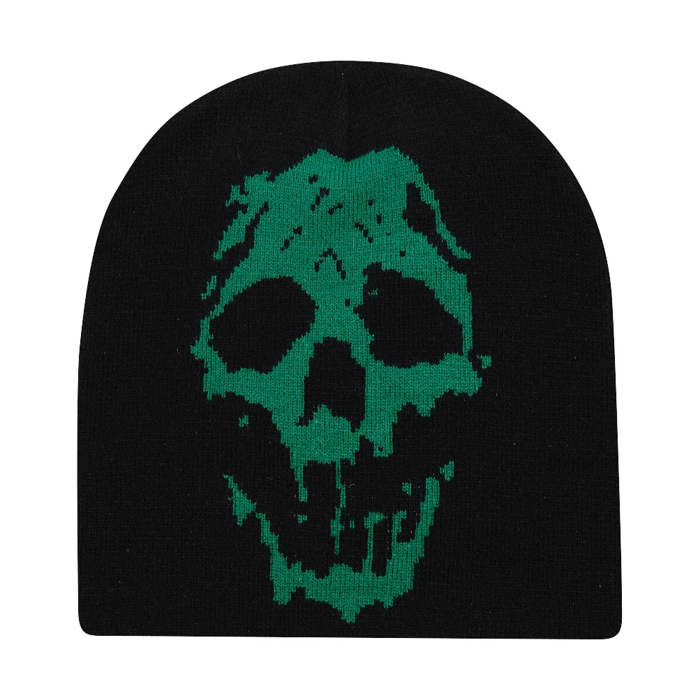 Halloween Lustige Schädel Y2K Gestrickte Mützen Hut Männer Frauen Ohr Schutz Hut Herbst Winter Warme Hip Hop Gorras Skifahren Kappe Radfahren – Detail 4