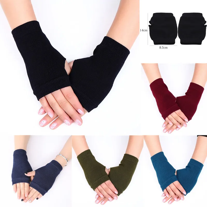 1 Pair Short Fingerless Gloves Mitten Oversleeve Knitted Arm Warmer Men