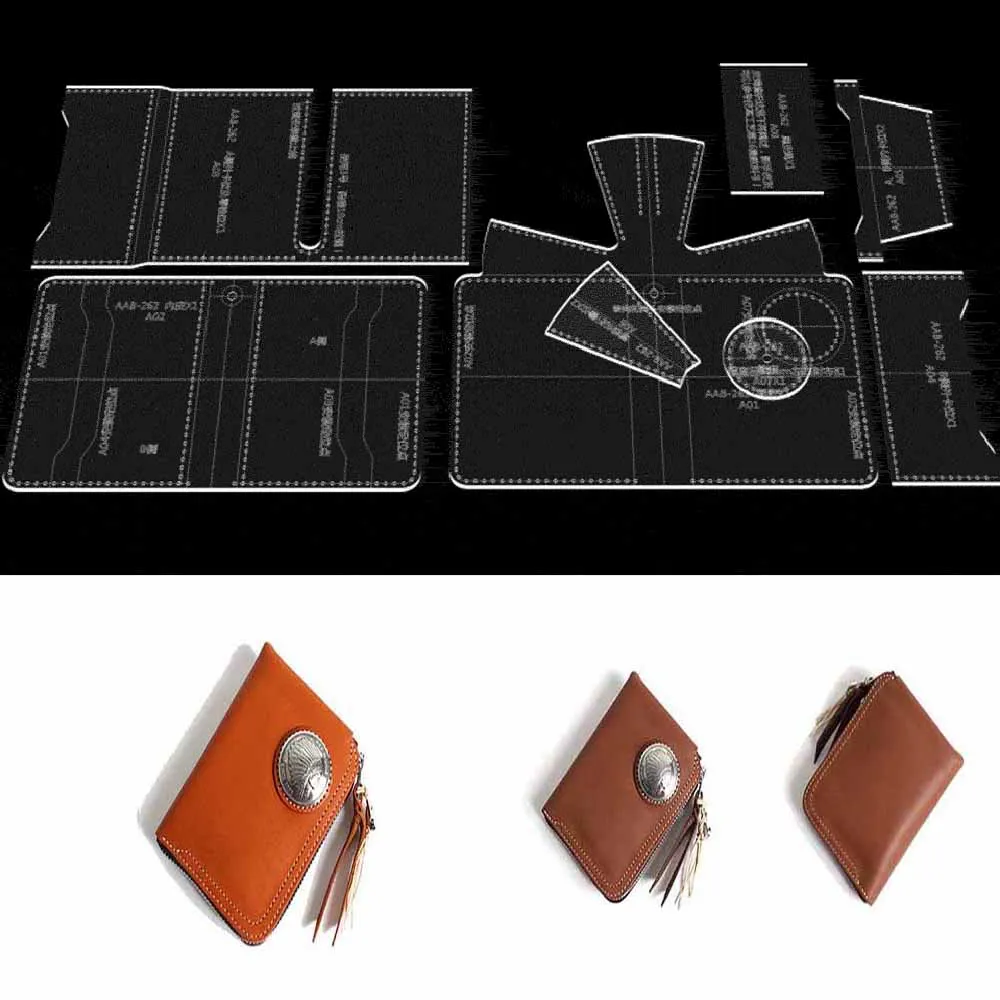 

Узоры кожаных сумок с крафт-бумагой и акриловыми шаблонами для кожаных сумок и ткани, короткий кошелек с зажимом
