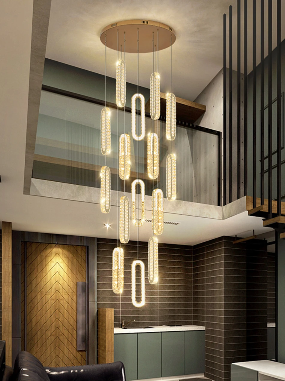 

Modern Crystal Led Chandelier Large Luxury Staircase Living Room Light Fixture Long Hallway Lobby Indoor Home Hanging Lamp