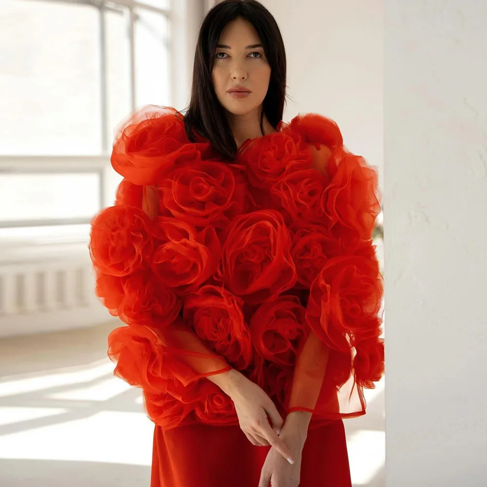 Luxury Red Organza Coat Extra Puffy Long Sleeves Spot Birthday - Main Image