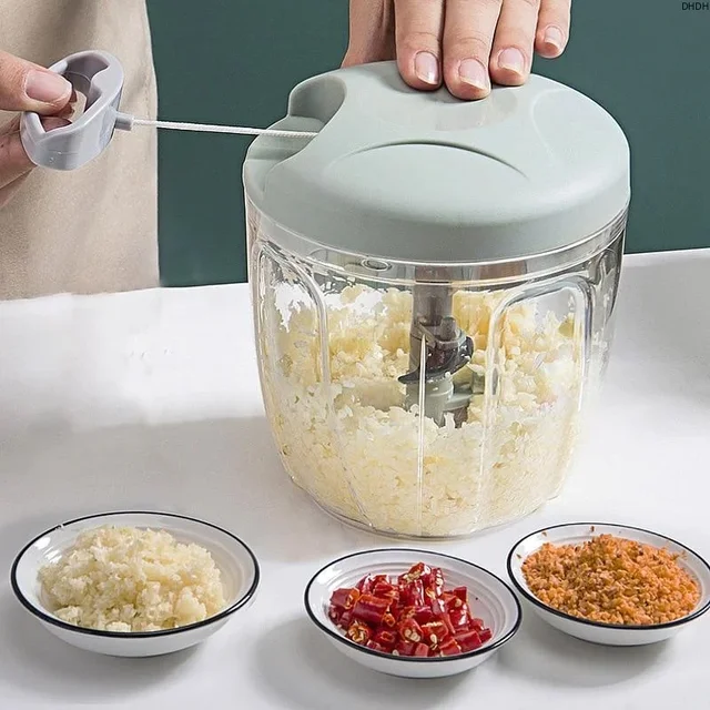 500/900ML Manual Pull Food Chopper,Hand Pull String Garlic Chopper for Kitchen,Small Food Processor with Stainless Steel Blades 2