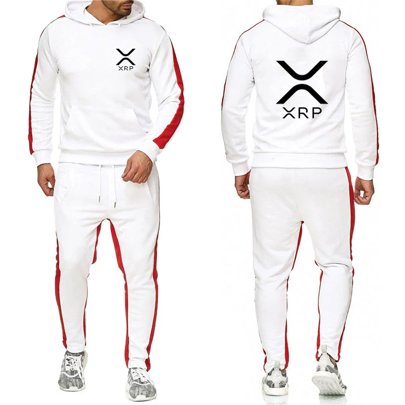 2025 Cryptocurrency Ripple XRP Men Print Spring Autumn Solid Color Two-piece Sets Hoodie + Pants Sports Leisure Comfortabe Suit 3