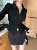 Slim Fit Long Sve Knitted T-irt  Collar ort Sle Women's Spring Autumn Faion Design Casual Comfortable Top