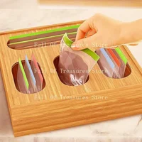 Bamboo Organizer Food Film Dispenser Wrap Dispenser with Cutter Storage Box Aluminum Foil Stretch Film Cutter Kitchen Accessorie 3