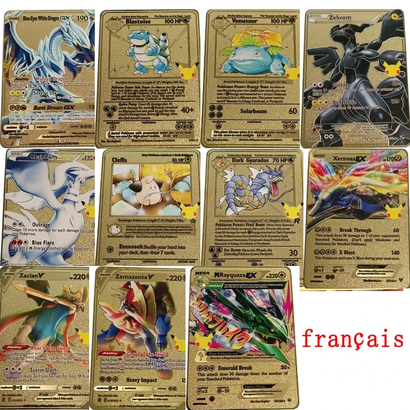 

37 Styles Pikachu France Charizard Gold Metal Card Super Game Collection Anime Cards Toys for Children Christmas Gift