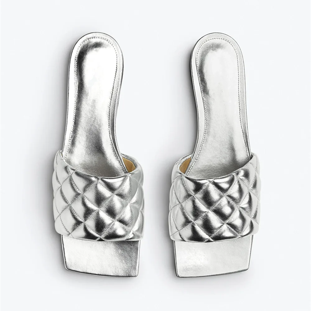 2023 Summer New Low Heel Square Head Colorful Lingge Women's Sandals Foreign Trade Large Open Toe Slippers Women's Shoes