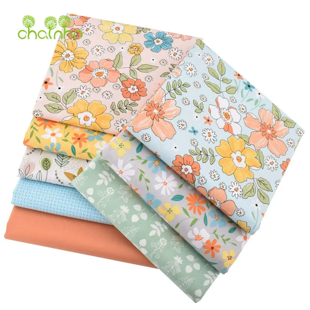 Chainho,Printed Twill Weave Cotton Fabric,Patchwork Cloth,DIY Sewing Quilting Material,Handmade Textile,Big Size,CC151-155