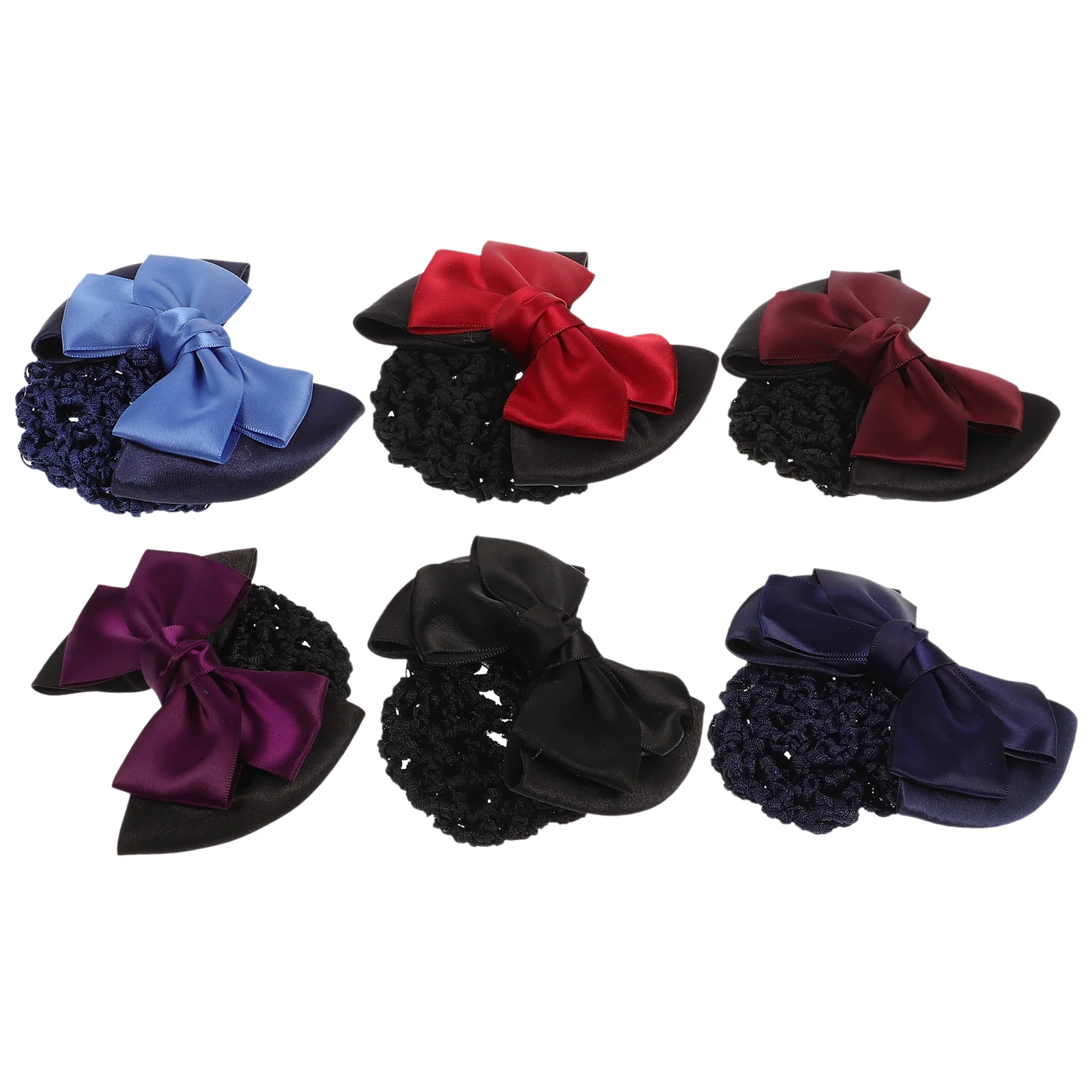 6Pcs Women Hair Elastic Clips Mesh Bun Nets Bow Headdress Hairpins Ties Hair Off Neck Cool Down Cloth High Elasticity