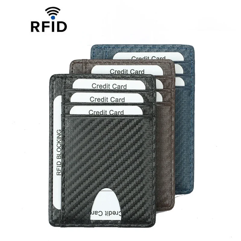 

New Men's Top Layer Cowhide Card Holder Microfiber Carbon Fiber Card Holder RFID Multi-card Slot Ladies Small Card Holder