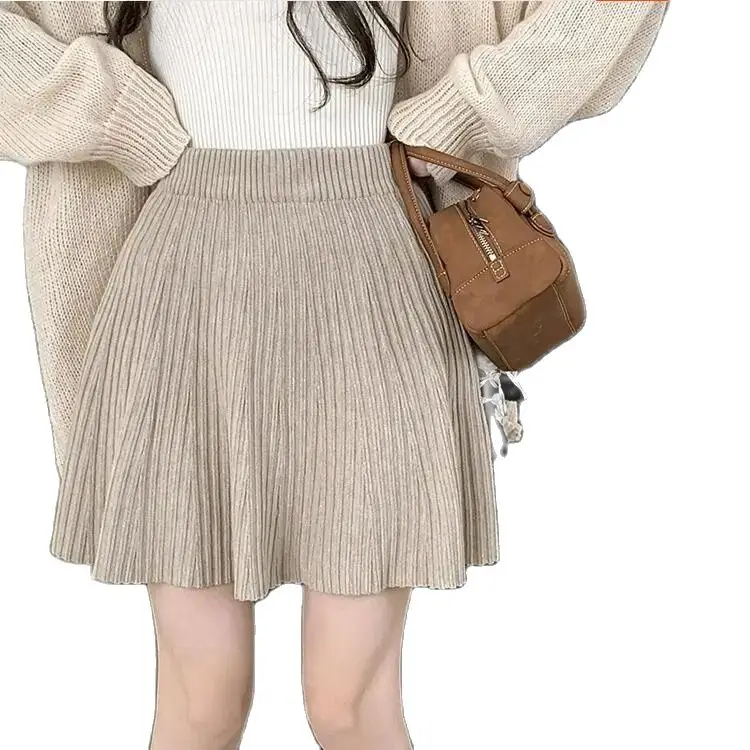 Spring Maternity Knit Skirt Short Pregnant Women A-line Skirts Empired Japanese Style High Waist Pregnancy Pleated Skirts