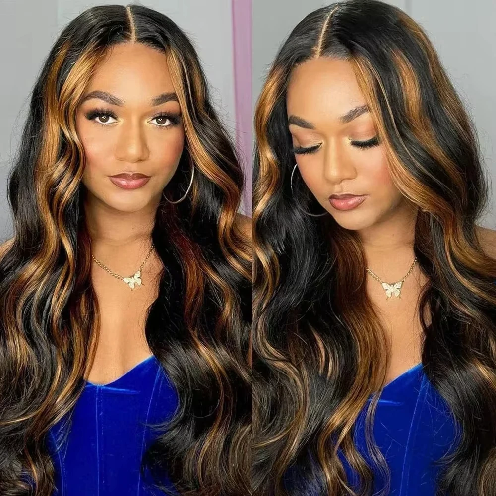 Glueless Ombre Highlight Lace Front Wigs 30 inch Pre Plucked Hair 1B/27 Body Wave 13x4 13x6 HD Lace Front Wigs For Black Women