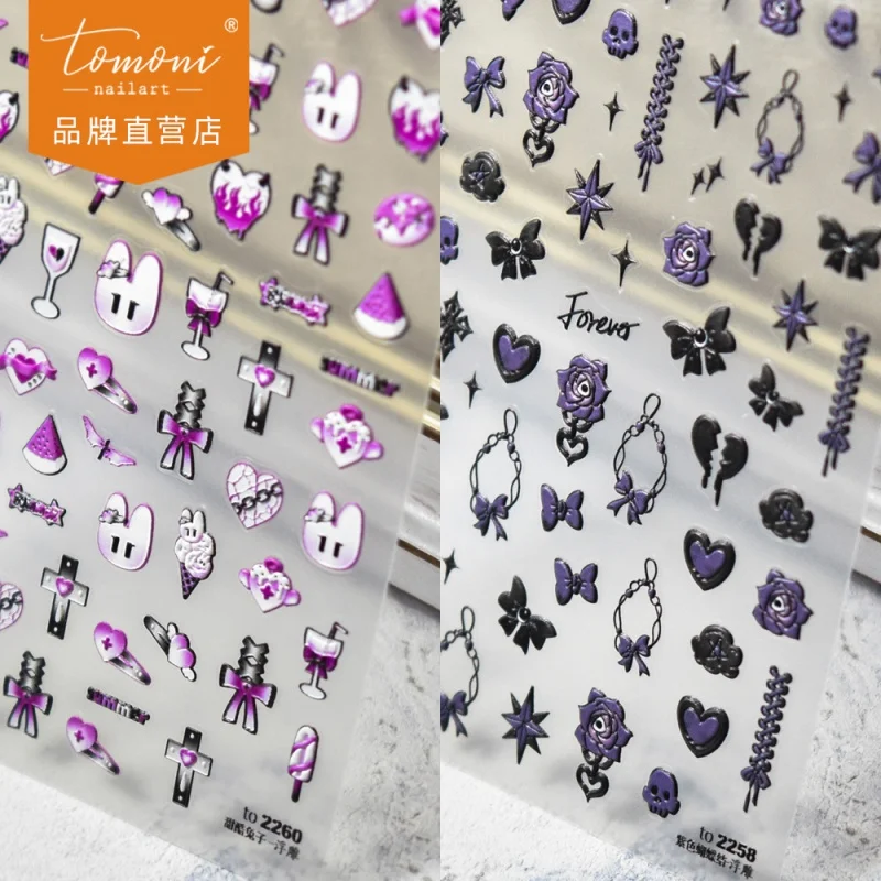 

Thin Tough Nail Stickers Hot Japanese-Style Retro 2d Nail Sticker Purple Bow Nail Ornament