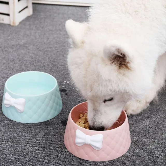 Pet Dog Food Bowls Lovely Bowknot Puppy Feeder Dish Bowl Diamond Pattern Bow Cat Bowl for Water Sweet Princess Pet Feeding Bowls 6