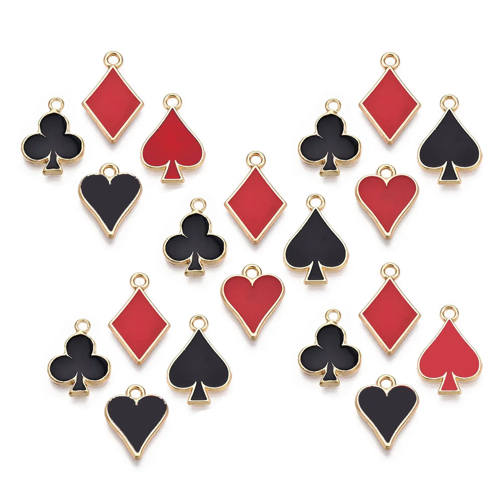 

100Pcs Playing Cards Pattern Enamel Charms Poker Rhombus Heart Plum Blossom Pendant for Earring Bracelet Necklace Jewelry Making