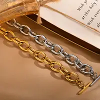 Chunky Bold Toggle Bracelets for Women, Stainless Steel OT Buckle Link Chain Bracelet Gold Plated Tarnish Free - Image 4
