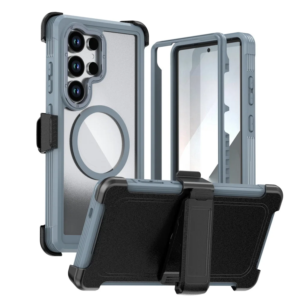 Military Grade Magnetic Case with Built-in Kickstand & Belt Clip Cover (3 in 1)