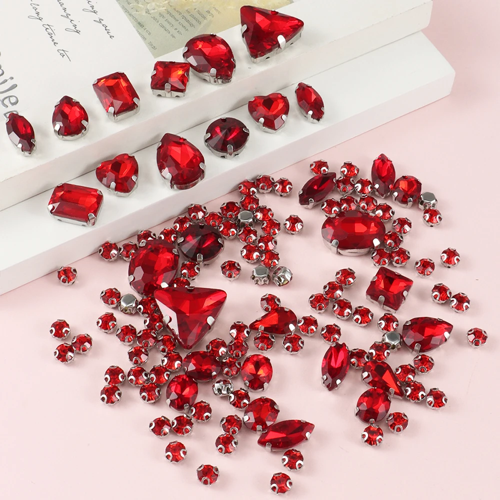 130pcs/lot Silver Claw Setting Glass Rhinestone Mixed Shape Sew