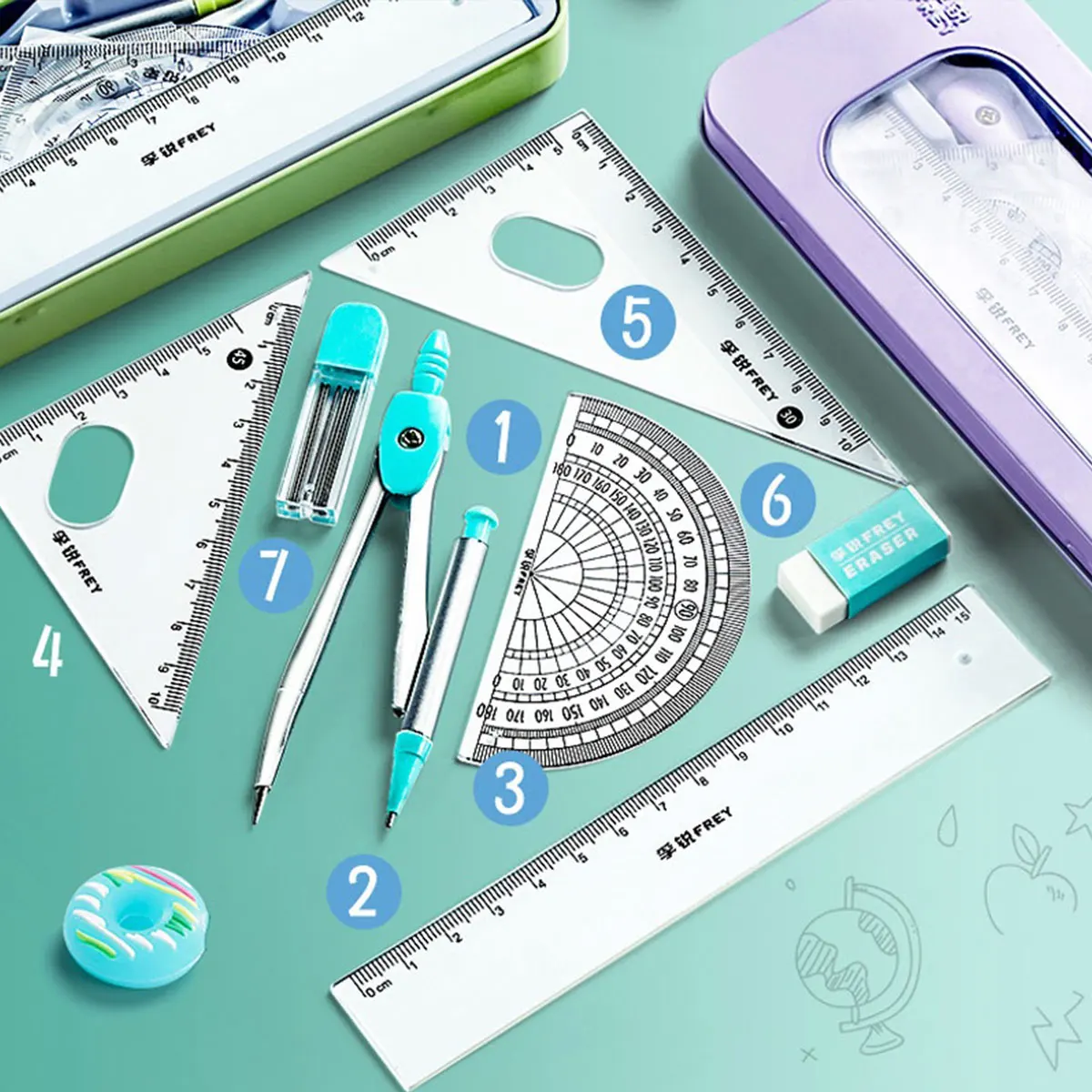 Drafting Set Mathematical Rulers Set Drawing Tool Set 7 Pcs/Set Mathematical Rulers Set Professional Compass Ruler Multi-function Drawing Tools Students Stationery