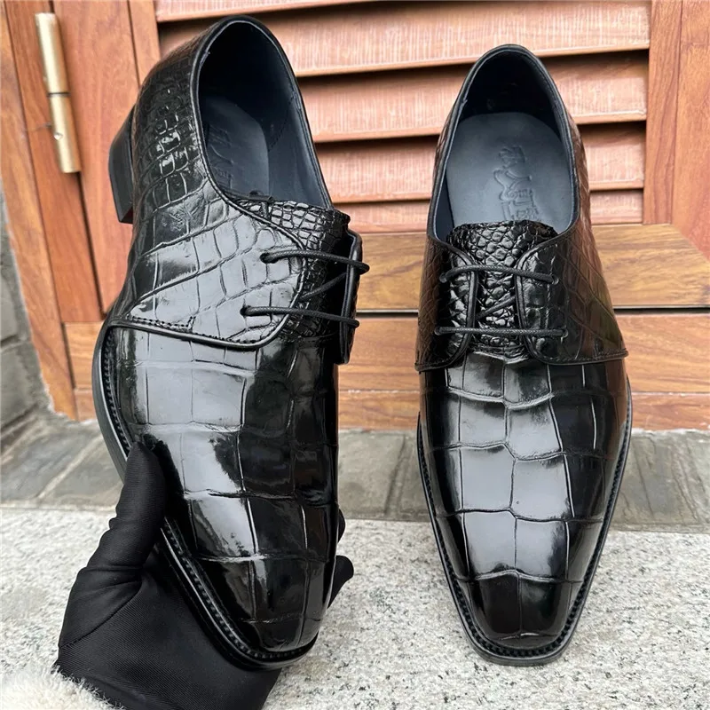 Men's Shoes Black Alligator Dress Shoes Business Style