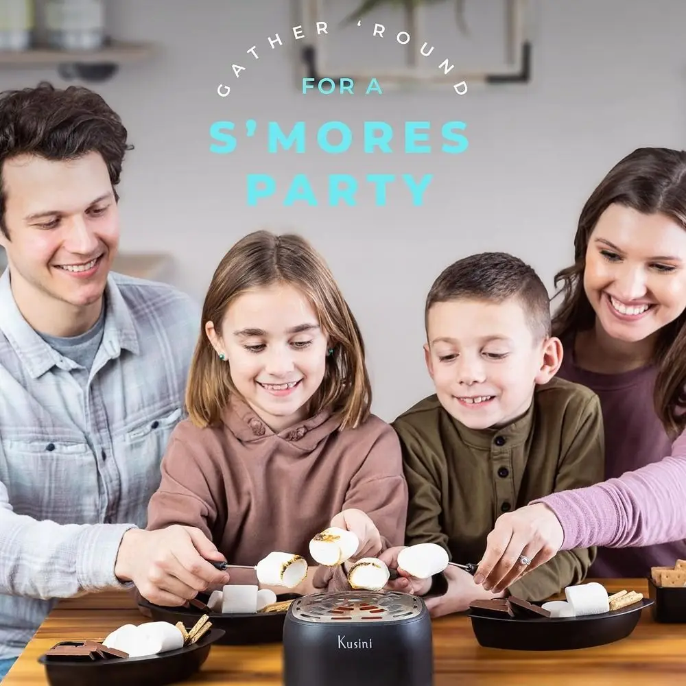 4 Roasting Forks Electric Marshmallow Roaster Movie Night Supplies Heated Bowl 2 In 1 Smores Maker Flameless Fondue Set Home